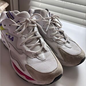 Fila White Sneakers with Pink and Purple Accents